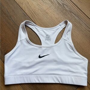 Nike White Racerback Sports Bra with Black Swoosh